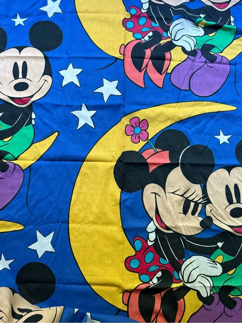 Vintage 90s two or four curtain panel Mickey & Minnie Mouse on crecent moon